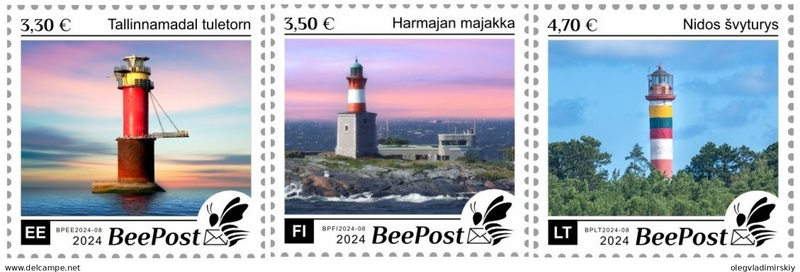 Estonia Finland Lithuania 2024 Lighthouses Definitives BeePost Set Of 3 Stamps MNH - Lighthouses