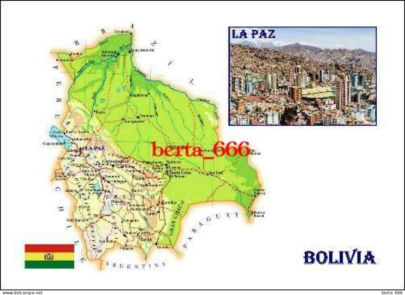 Bolivia Country Map New Postcard * Carte Geographique * Landkarte - Bolivia