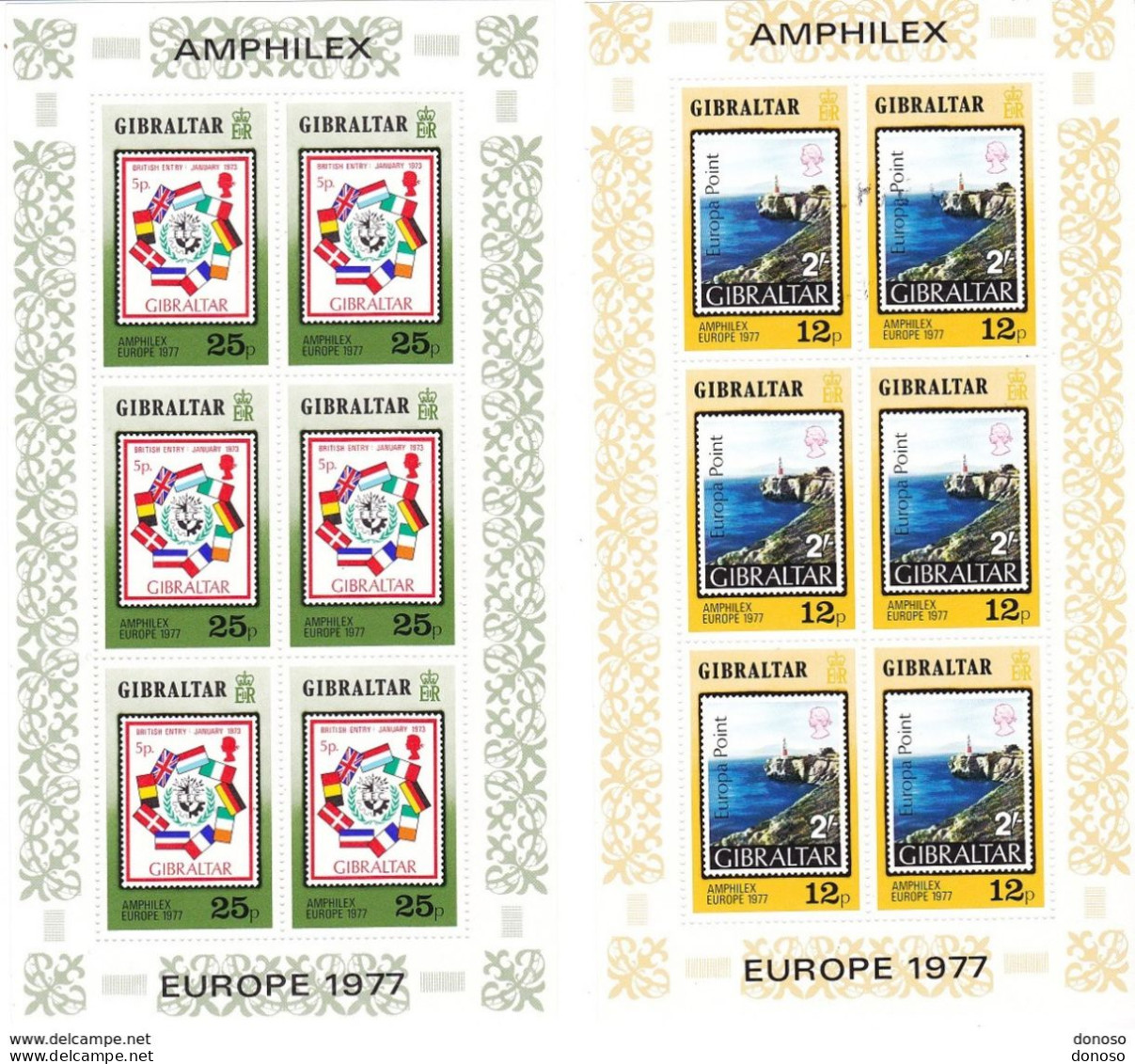 GIBRALTAR 1977  AMPHILEX TIMBRE SUR TIMBRE  3 BLOCS DE 6 Yvert 364-366, Michel 364-366 NEUF** MNH Cote :yv 12 Euros - Gibraltar