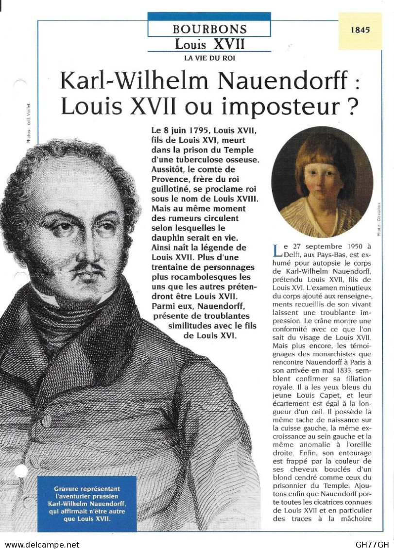 FICHE ATLAS: KARL-WILHELM NAUENDORFF LOUIS XVII OU IMPOSTEUR -BOURBONS - Histoire