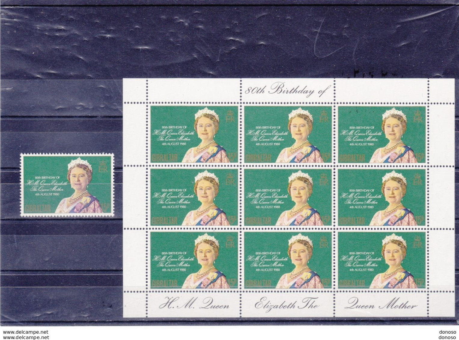 GIBRALTAR 1980 REINE MERE Yvert 410 +  BLOC DE 9; Michel 408 + KB NEUF** MNH Cote :yv 10 Euros - Gibraltar