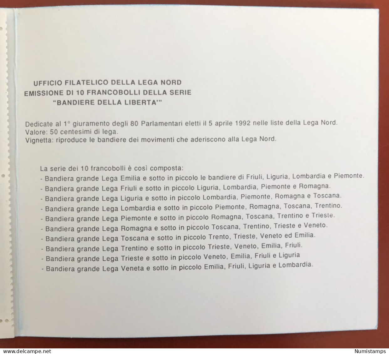LEGA NORD - Giuramento Di Pontida - 1a Emissione Commemorativa - ITALIA - 1993 - 1991-00: Ungebraucht