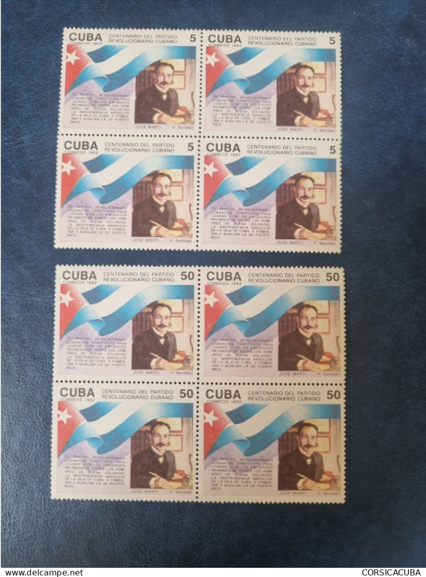 CUBA  NEUF  1992    ANI.  100  DEL  PARTIDO  REVOLUCIONARIO  CUBANO  //  PARFAIT  ETAT  //  1er  CHOIX  //  Bloc De 4 - Nuevos