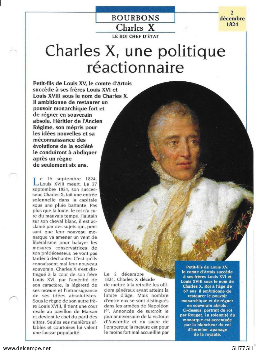 FICHE ATLAS: CHARLES X UN POLITIQUE REACTIONNAIRE -BOURBONS - Geschiedenis