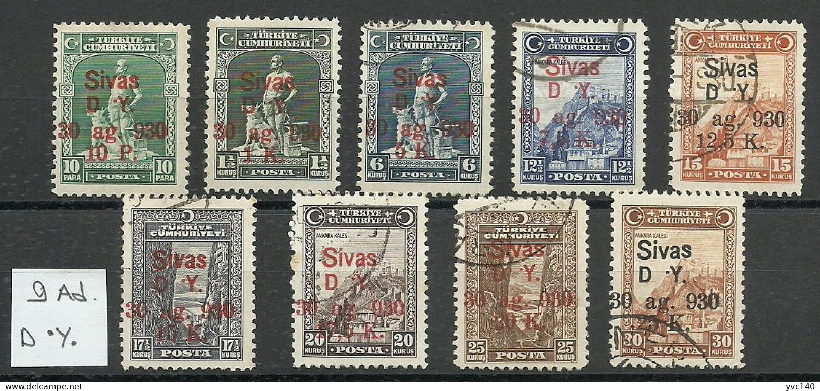 Turkey; 1930 Ankara-Sivas Railway Stamps ERROR "The Dot In Front Of The Letter (D) Is Up" Full Set RRR - Gebraucht