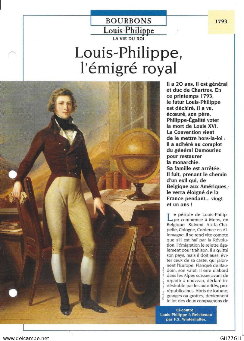 FICHE ATLAS: LOUIS PHILIPPE L'EMIGRE ROYAL -BOURBONS - Geschiedenis