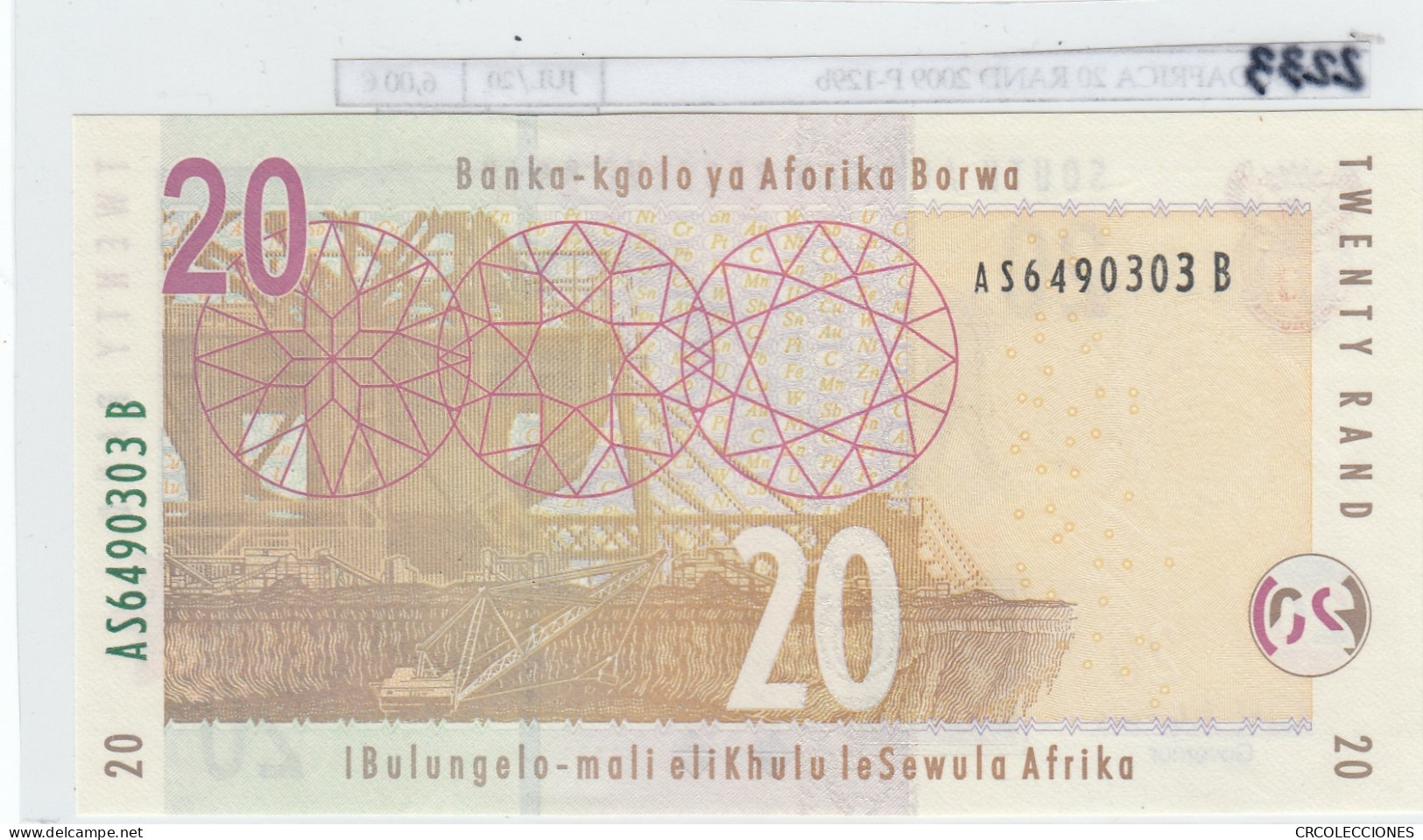 BILLETE SUDAFRICA 20 RAND 2009 P-129b SIN CIRCULAR - Otros – Africa