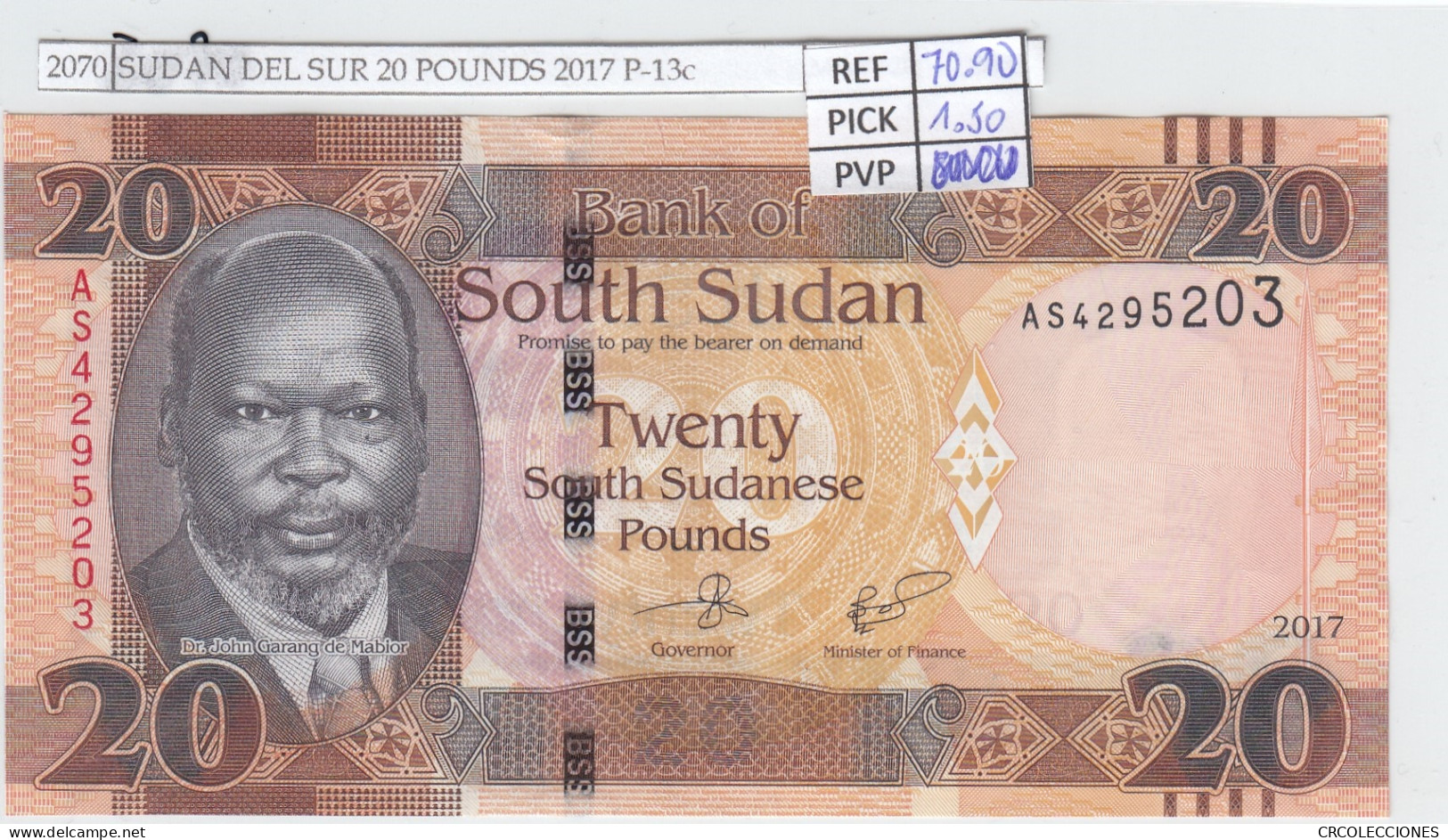 BILLETE SUDAN DEL SUR 20 POUNDS 2017 P-13c SIN CIRCULAR - Otros – Africa