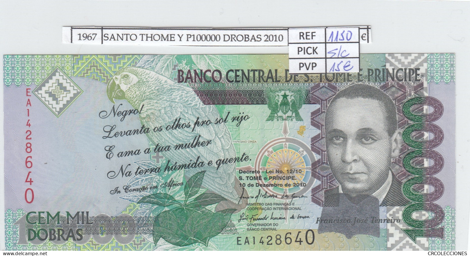 BILLETE ST. THOMAS Y PRINCIPE 100.000 DROBAS 2010 P-69b  SIN CIRCULAR - Altri – Africa