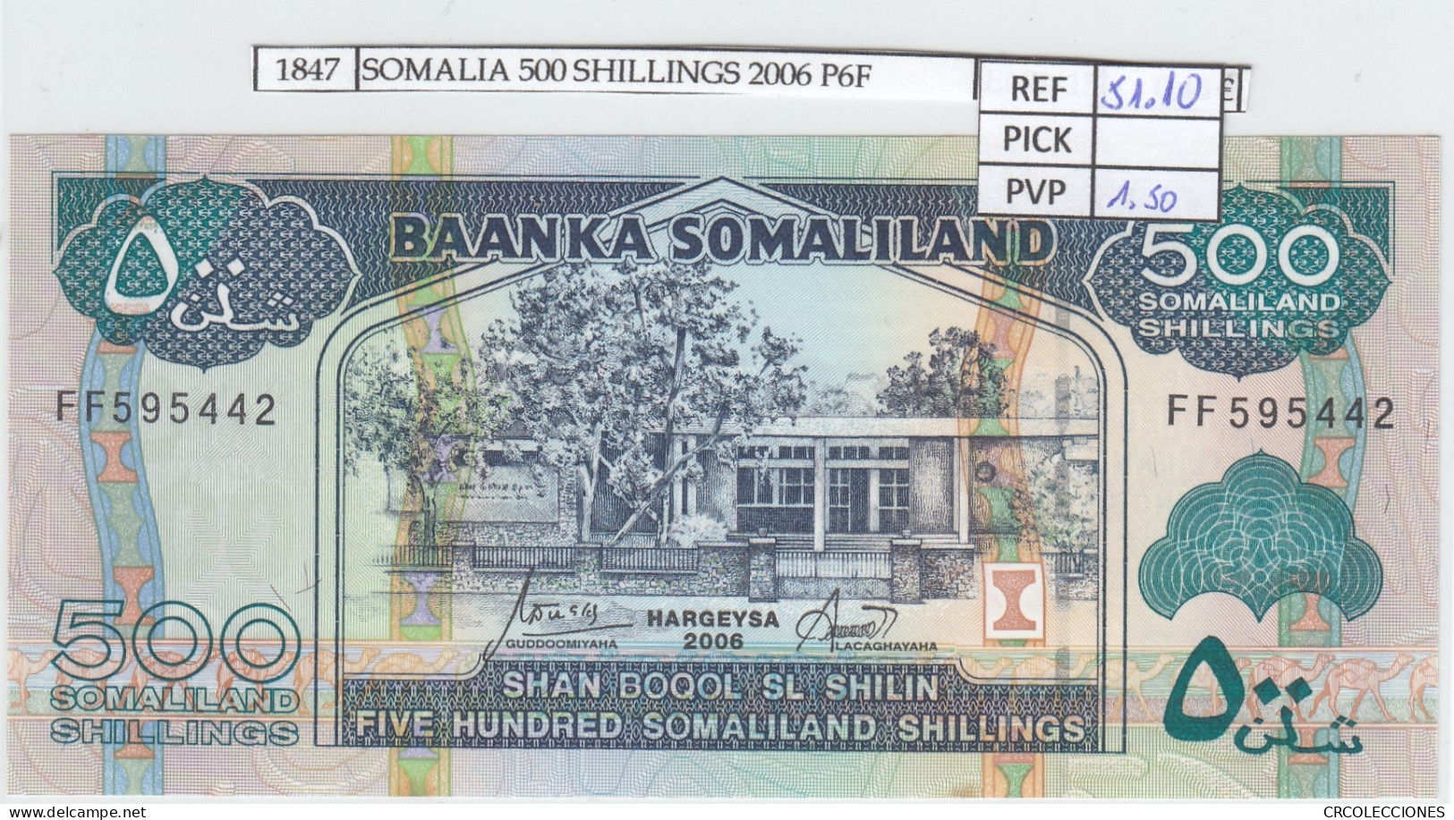 BILLETE SOMALIA 500 SHILLINGS 2006 P-6f SIN CIRCULAR - Altri – Africa