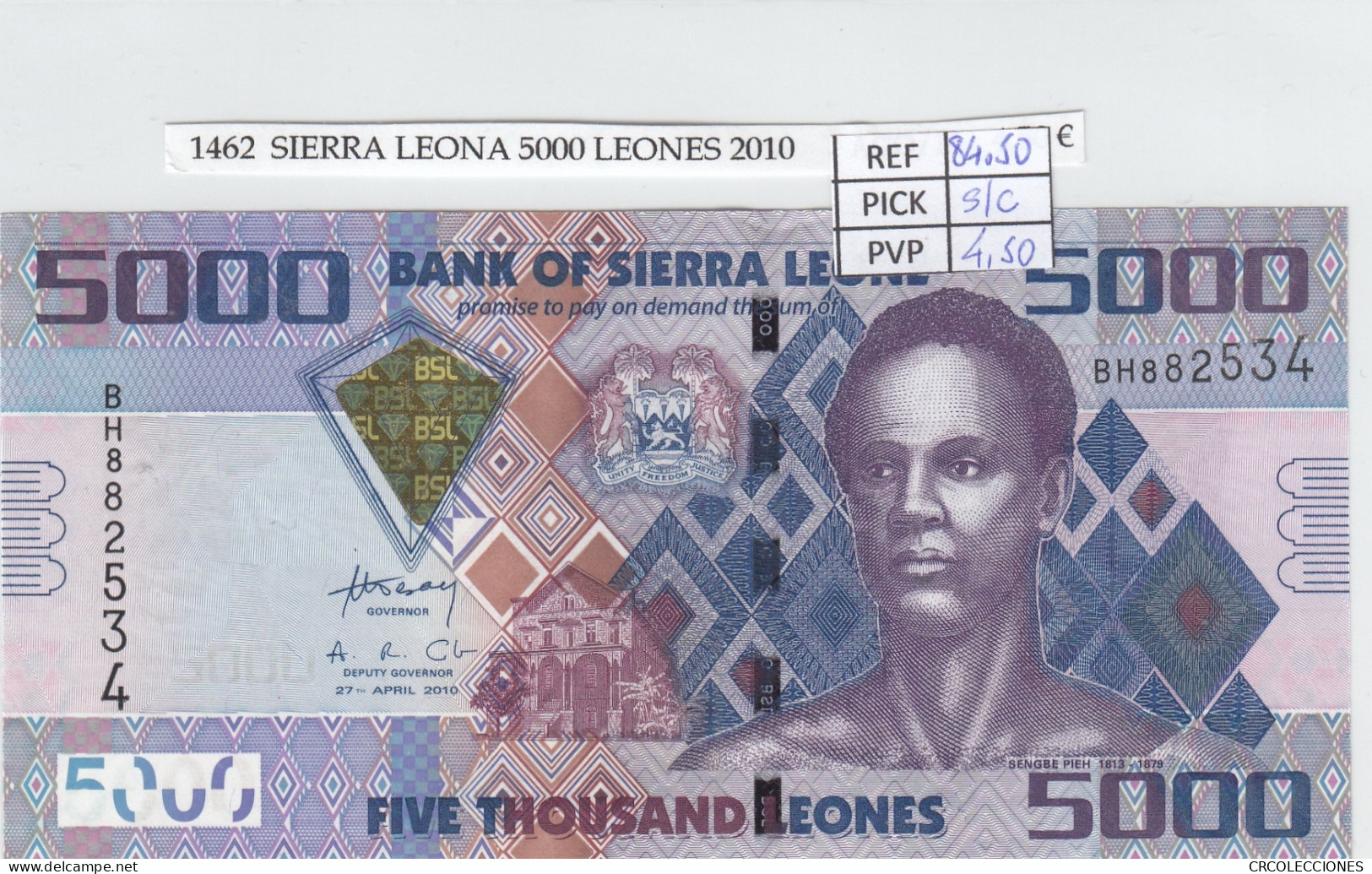 BILLETE SIERRA LEONA 5.000 LEONES 2010 P-32a SIN CIRCULAR - Otros – Africa