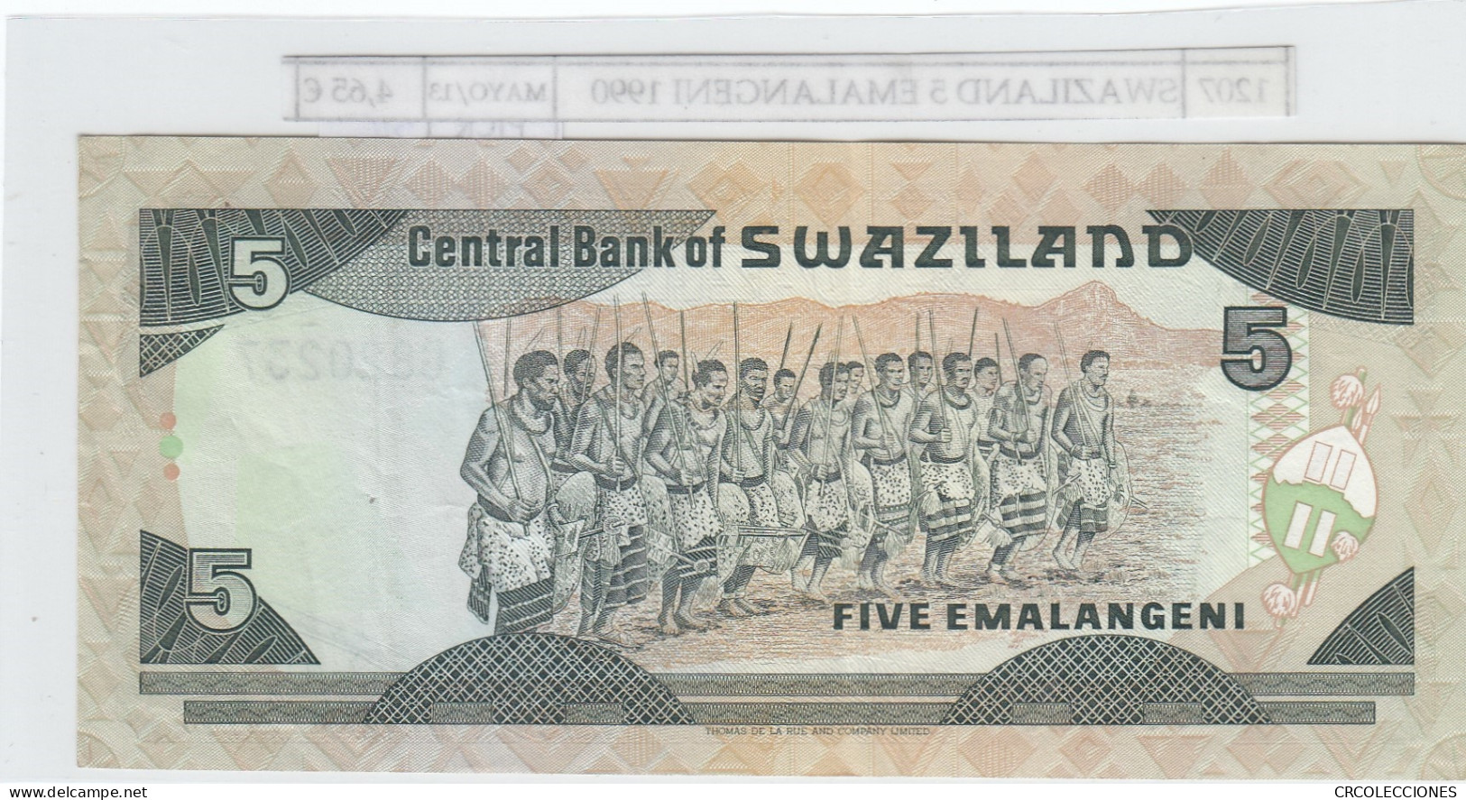 BILLETE SWAZILAND 5 EMALANGENI 1990 P-19a SIN CIRCULAR - Autres - Afrique