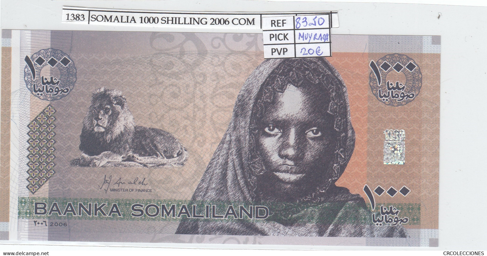 BILLETE SOMALIA 1.000 SHILLING 2006 P-CS1a SIN CIRCULAR - Autres - Afrique