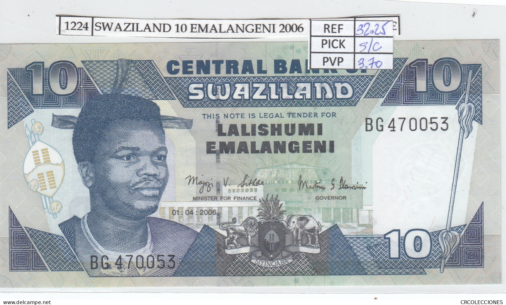 BILLETE SWAZILAND 10 EMALANGENI 2006 P-29c SIN CIRCULAR - Otros – Africa