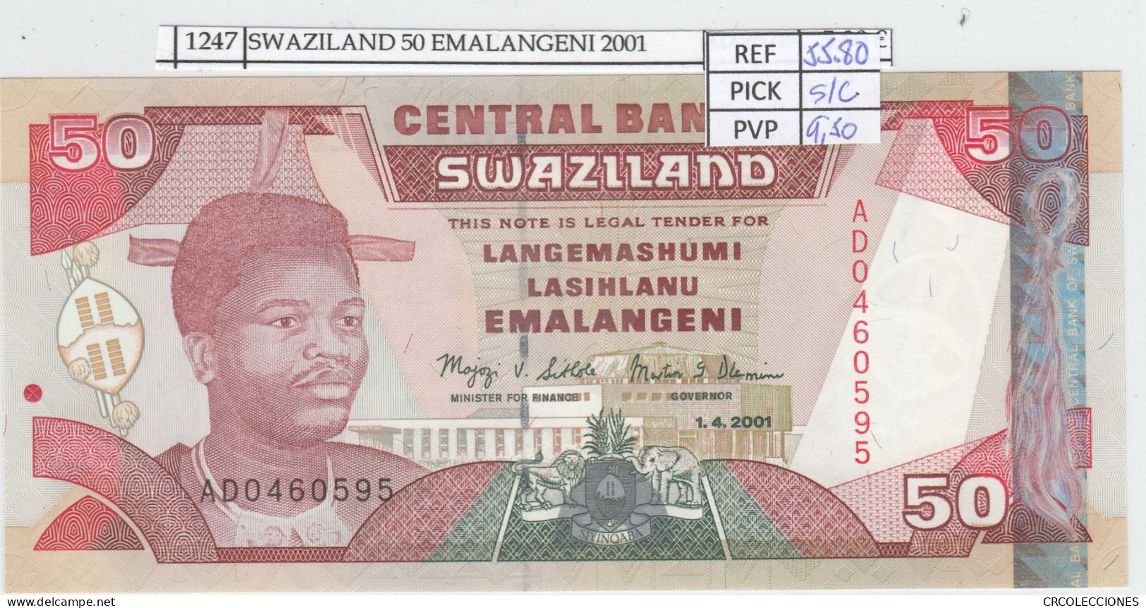 BILLETE SWAZILAND 50 EMALANGENI 2001 P-31a SIN CIRCULAR - Autres - Afrique