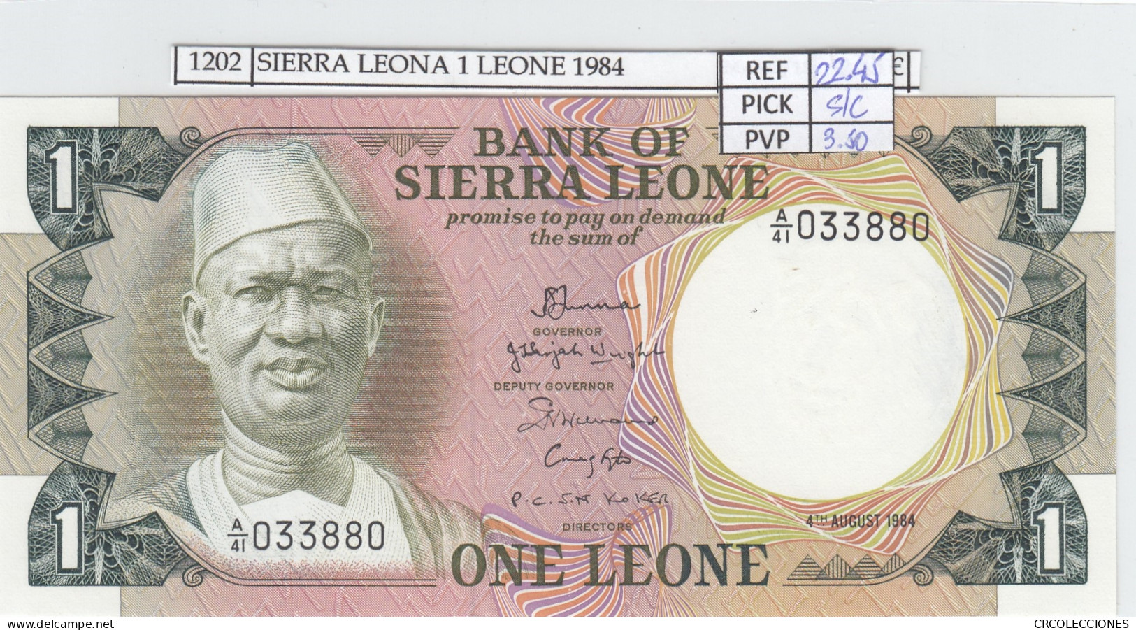 BILLETE SIERRA LEONA 1 LEONE 1984 P-5e SIN CIRCULAR - Otros – Africa