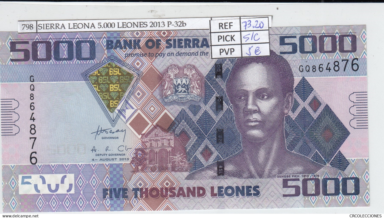 BILLETE SIERRA LEONA 5.000 LEONES 2013 P-32b AÃ‘O RARO SIN CIRCULAR - Other - Africa