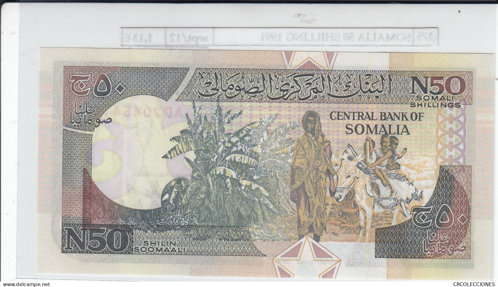 BILLETE SOMALIA 50 SHILLING 1991 P-R2a.1 SIN CIRCULAR - Sonstige – Afrika