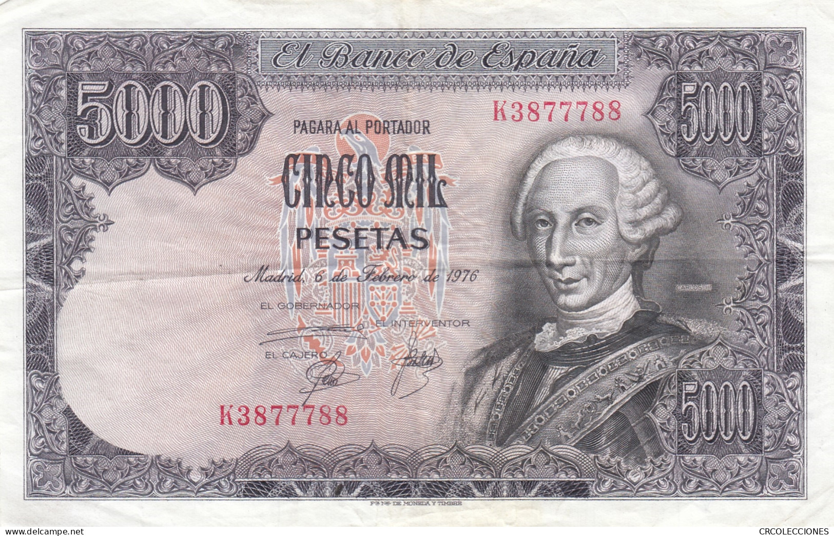 CRBS1158 BILLETE ESPAÑA 5000 PESETAS 1976 SERIE K - [ 4] 1975-…: Juan Carlos I.