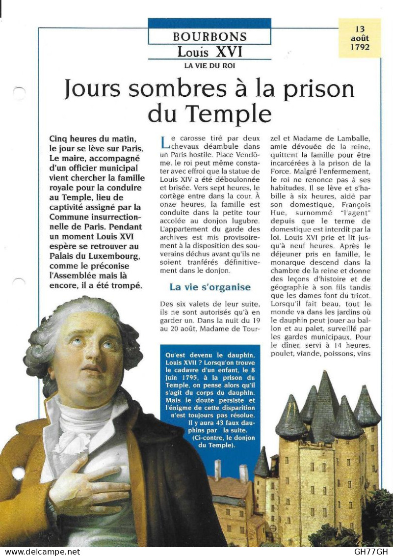 FICHE ATLAS: JOURS SOMBRES A LA PRISON DU TEMPLE -BOURBONS - Histoire