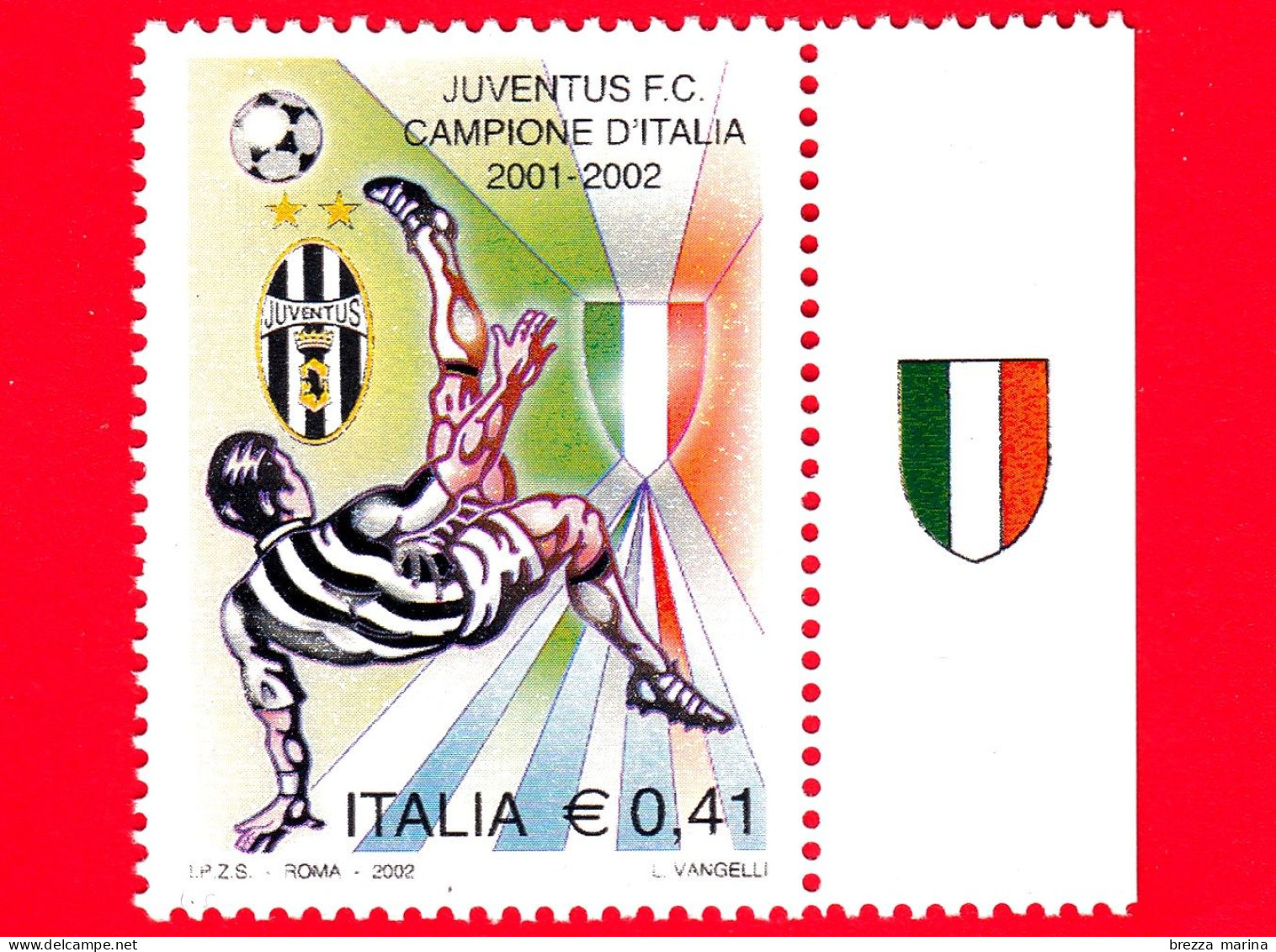 Nuovo - MNH - ITALIA - 2002 - Juventus Campione D'Italia 2001-2002 - Giocatore - 0,41 - 2001-10:  Nuevos