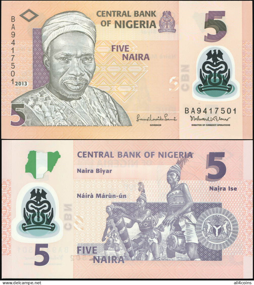 Nigeria 5 Naira. 2013 Polymer Unc. Banknote Cat# P.38e - Nigeria