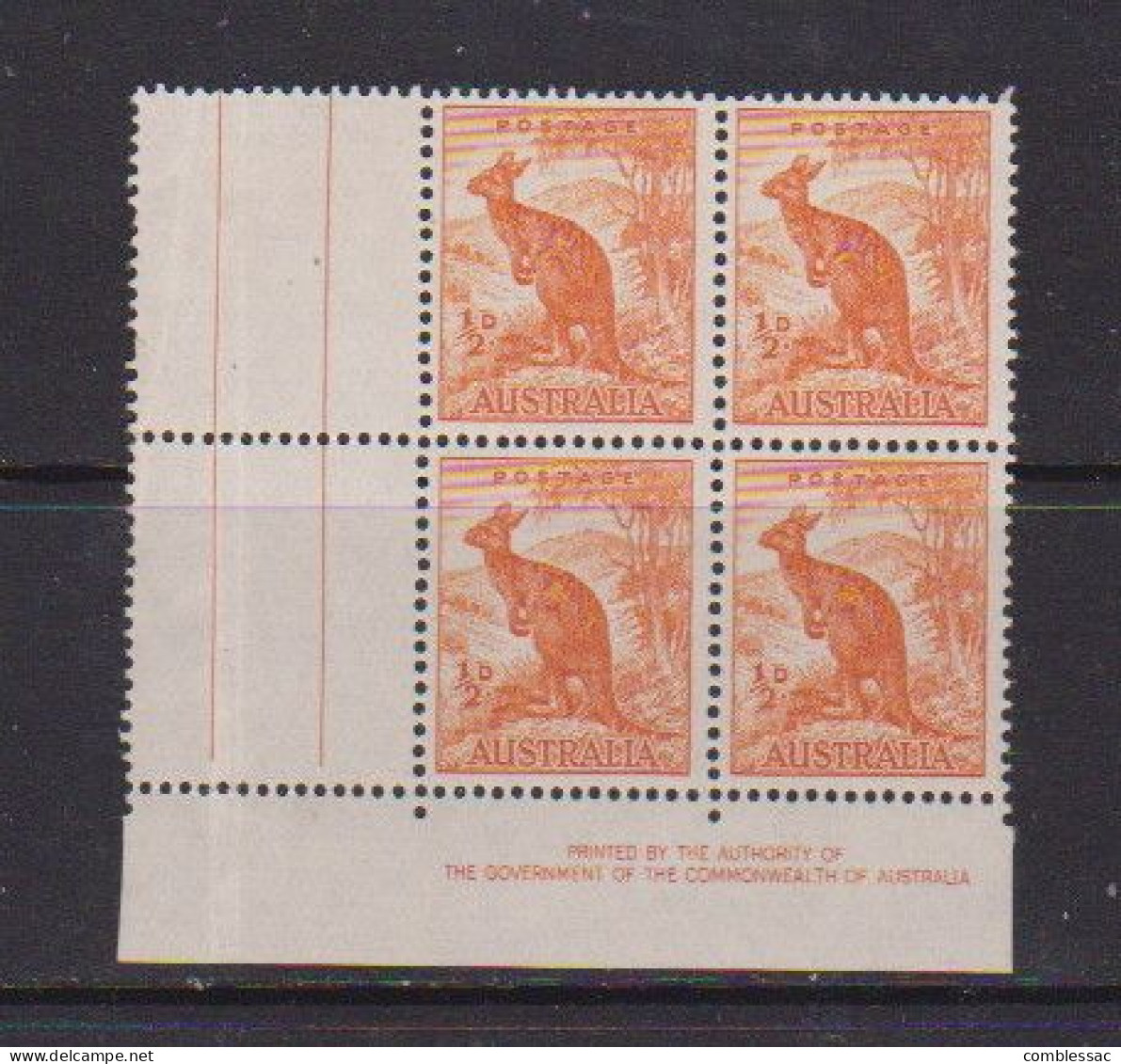 AUSTRALIA    1949    1/2d Orange    Block  Of  4    No Wmk    MNH - Mint Stamps