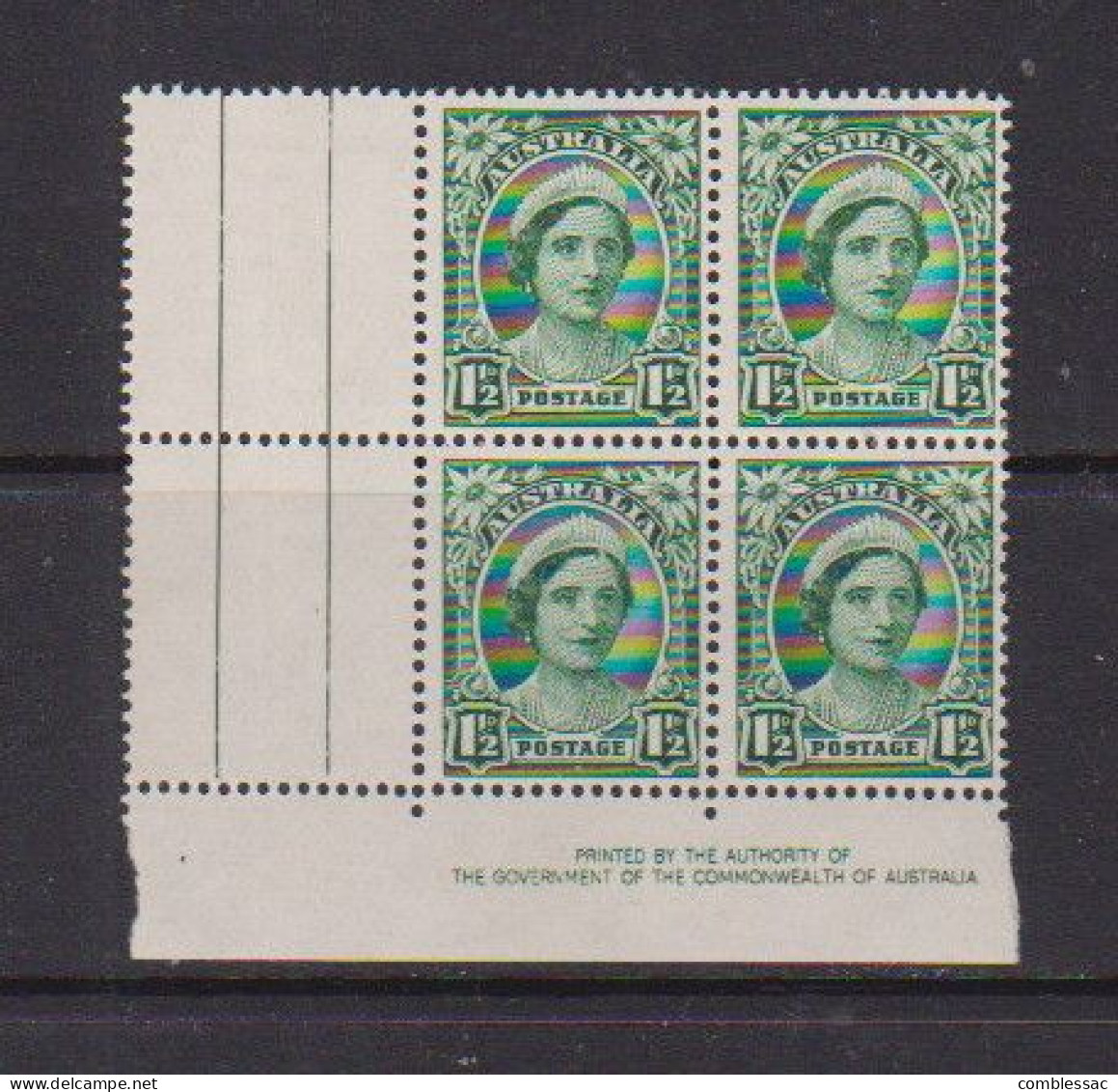 AUSTRALIA    1949    1 1/2d Green    Block  Of  4    No Wmk    MNH - Neufs