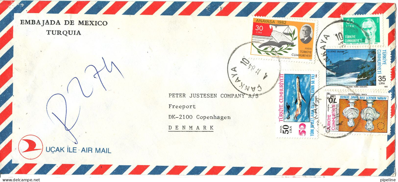 Turkey Registered Air Mail Cover Sent To Denmark 4-11-1984 Topic Stamps (sent From The Embassy Of Mexico Turkey) - Covers & Documents