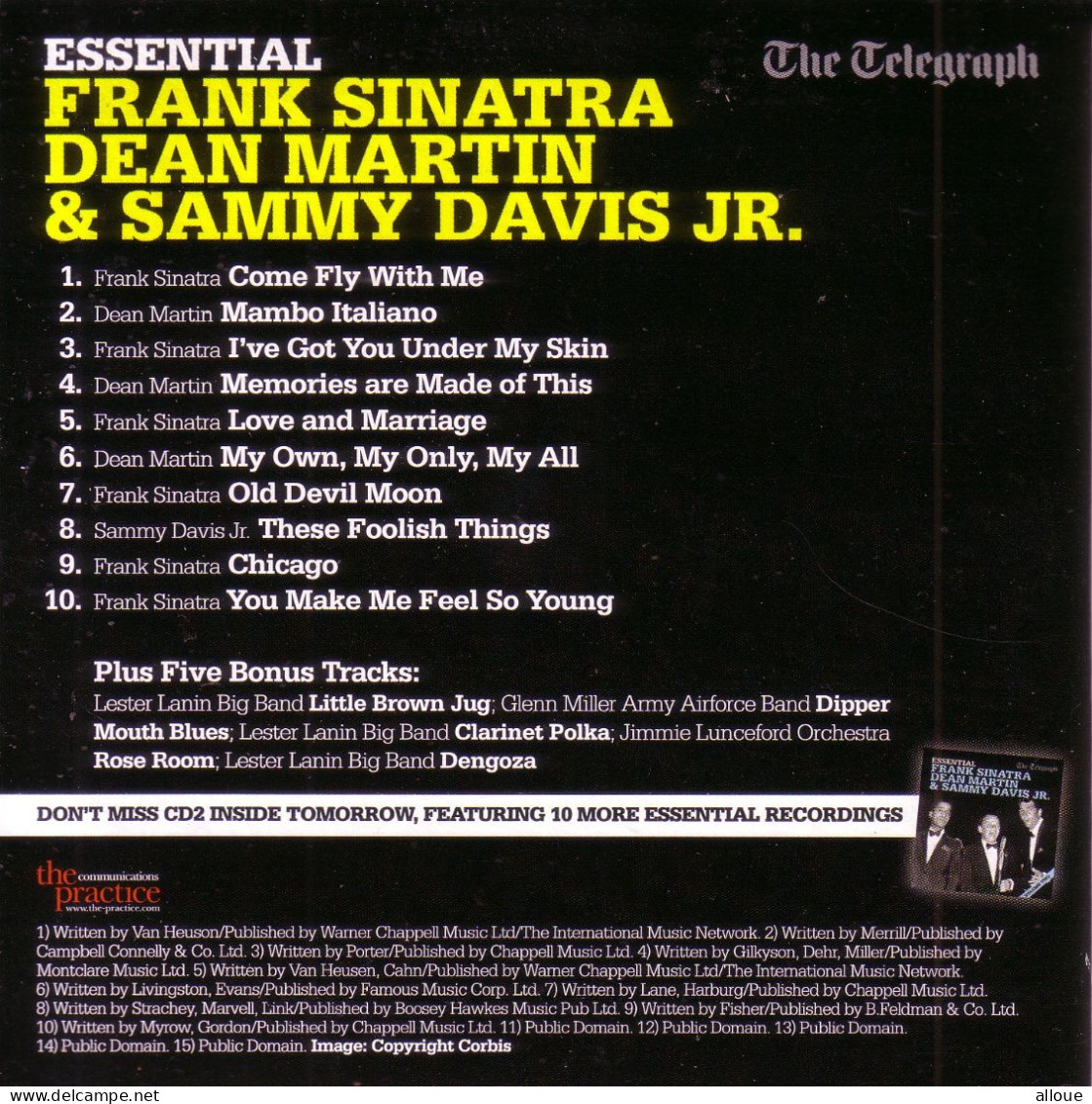 FRANK SINATRA, DEAN MARTIN & SAMMY DAVIS JR-ESSENTIAL- CD THE TELEGRAPH  - POCHETTE CARTON 10 TRACKS + 5 BONUS - Sonstige - Englische Musik