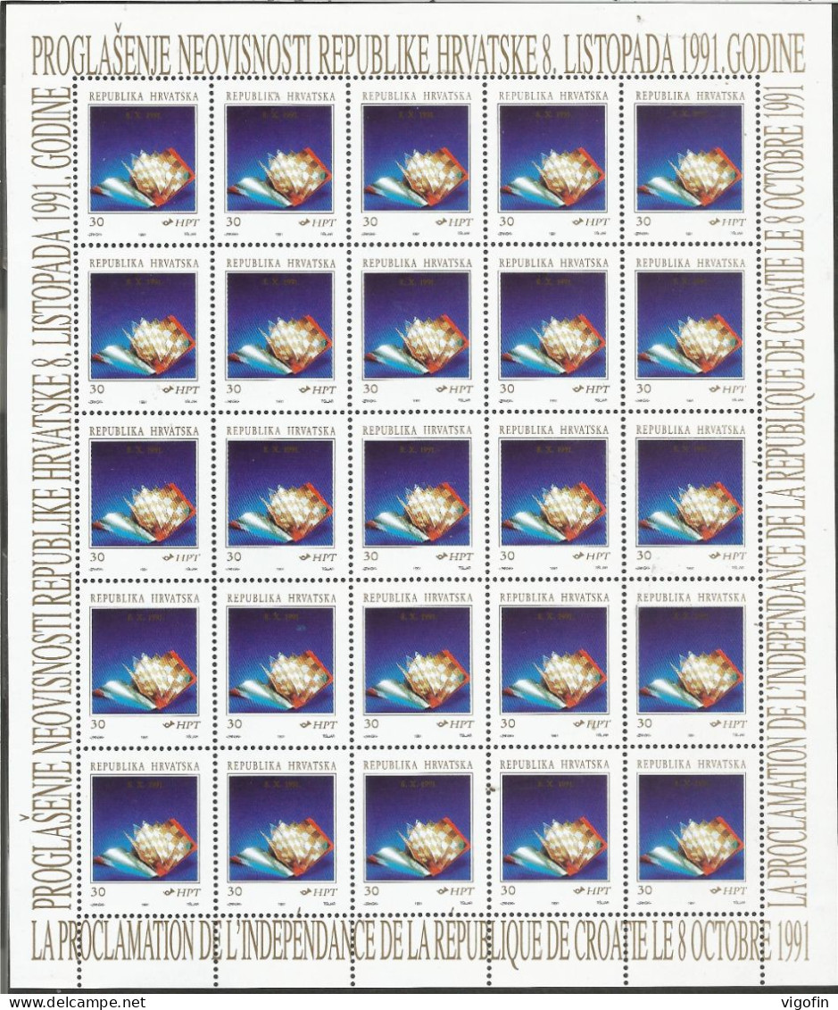 HR 1991-183 PROCLAMATION INDEPENDENT, CROATIA HRVATSKA, MS, MNH - Croatie