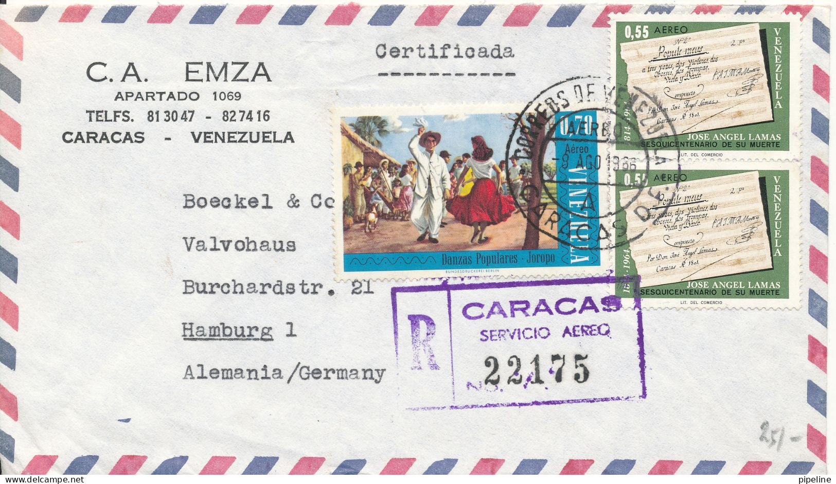 Venezuela Registered Air Mail Cover Sent To Germany Caracas 9-8-1966 Topic Stamps - Venezuela