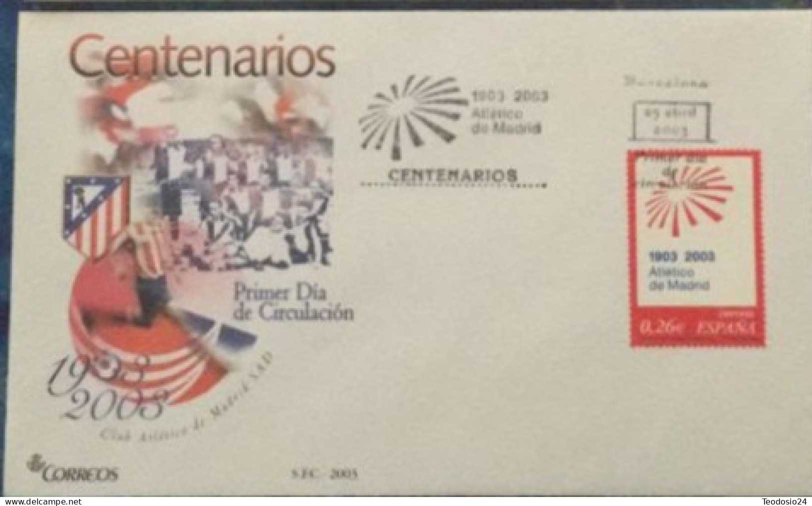 FDC  2003.- Atletico De Madrid. Centenario. - FDC