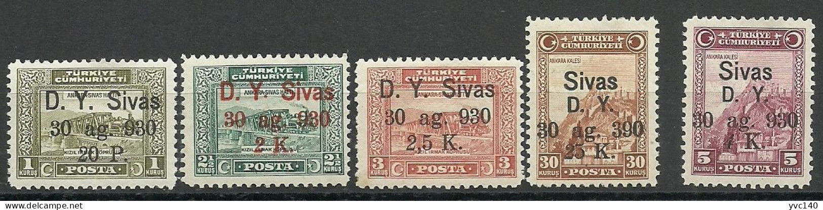 Turkey; 1930 Ankara-Sivas Railway Stamps ERROR "Italic Numbers (2) And (4)" MNH**/MH** - Ungebraucht