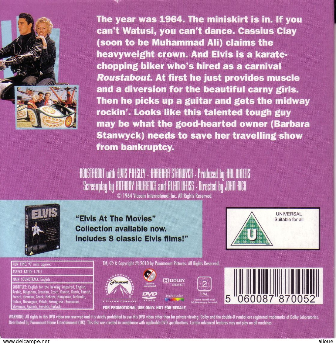 ELVIS PRESLEY IN ROUSTABOUT - DVD DAILY MAIL   - POCHETTE CARTON - Muziek DVD's