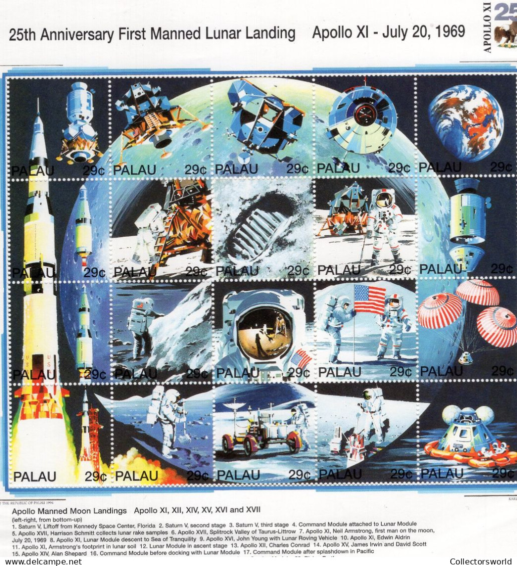 Palau 1994 Sheet 20v 25th Ann 1st Moonlanding Apollo XI 1969 - Space Astronaut MNH - Palau
