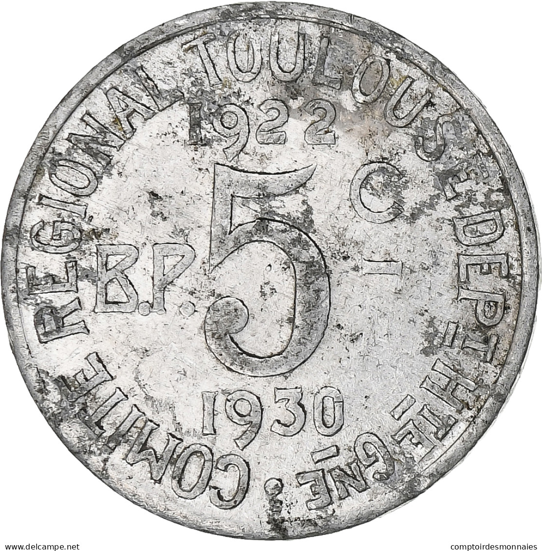 France, Comité Du Sud-ouest, 5 Centimes, 1930, TTB+, Aluminium - Notgeld