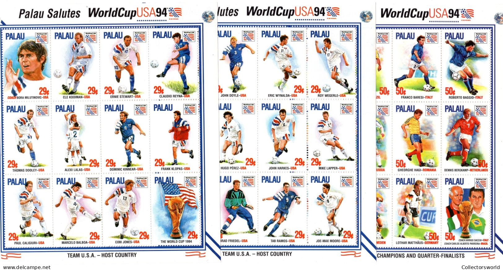 Palau 1994 3 X Sheet 36v Complete! World Cup USA Soccer Football Bergkamp Salenko Romario MNH - Palau