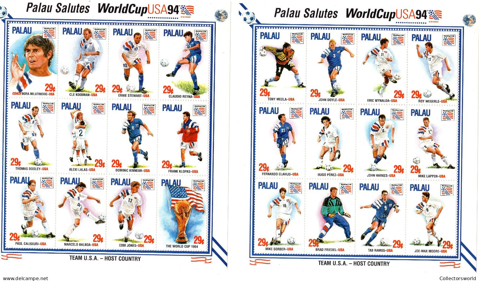 Palau 1994 3 X Sheet 36v Complete! World Cup USA Soccer Football Bergkamp Salenko Romario MNH - Palau