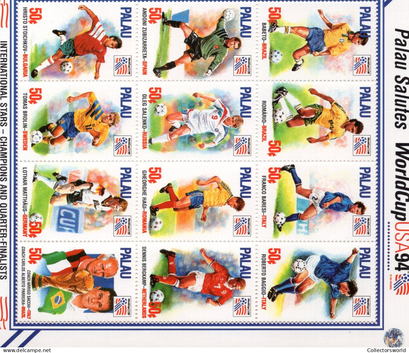 Palau 1994 3 X Sheet 36v Complete! World Cup USA Soccer Football Bergkamp Salenko Romario MNH - Palau