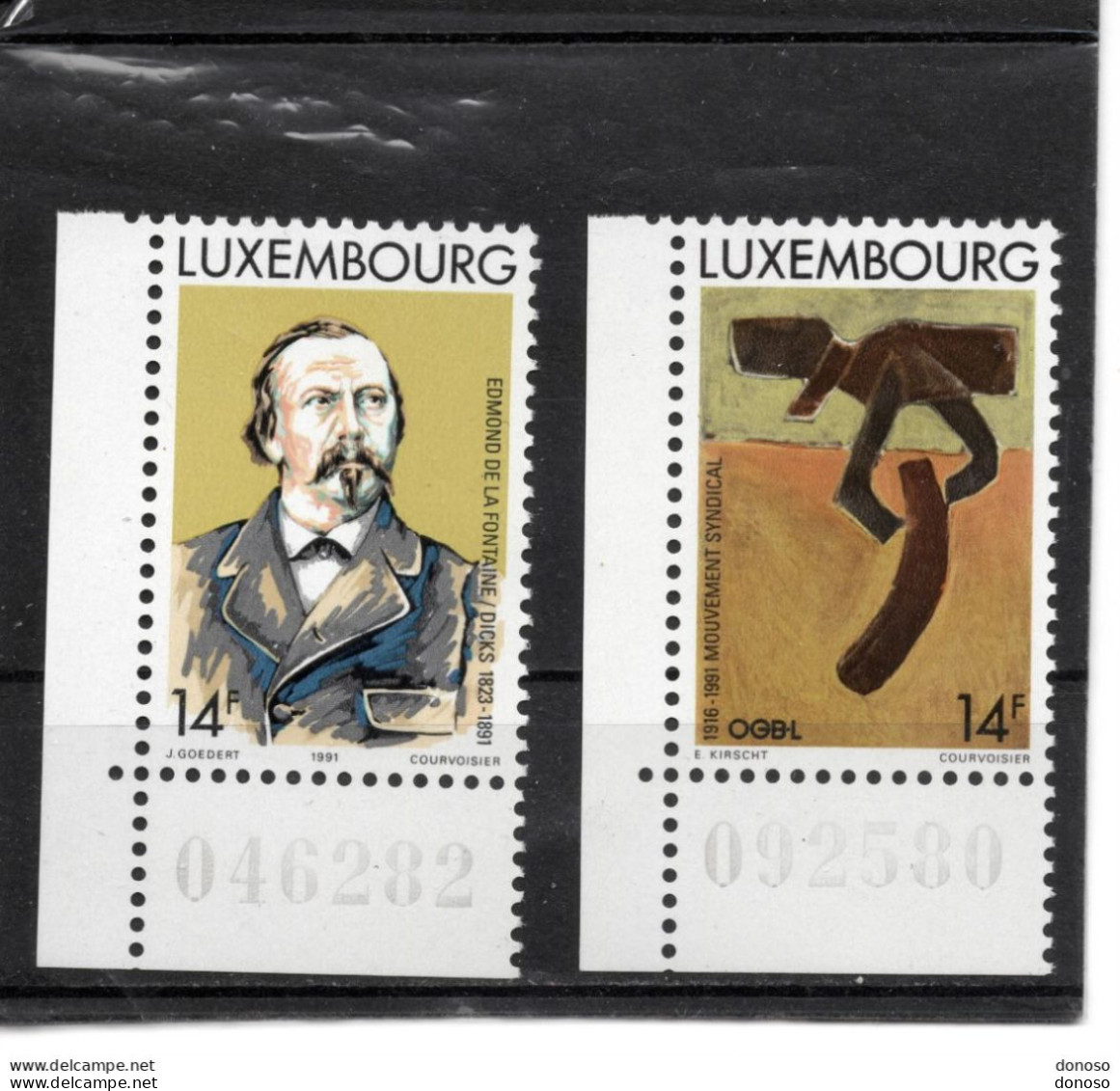 LUXEMBOURG 1991 Dick Poète, Mouvement Syndical Coin De Feuille Yvert 1225-1226, Michel 1275-1276 NEUF** MNH - Nuevos