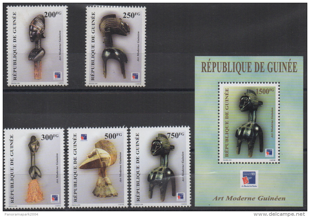 Guinée Guinea 1999 Mi. 2458-2462 + Bl. 596 Philexfrance Art Moderne Guinéen Kunst Artwork Exhibition Sculptures RARE !! - Guinea (1958-...)