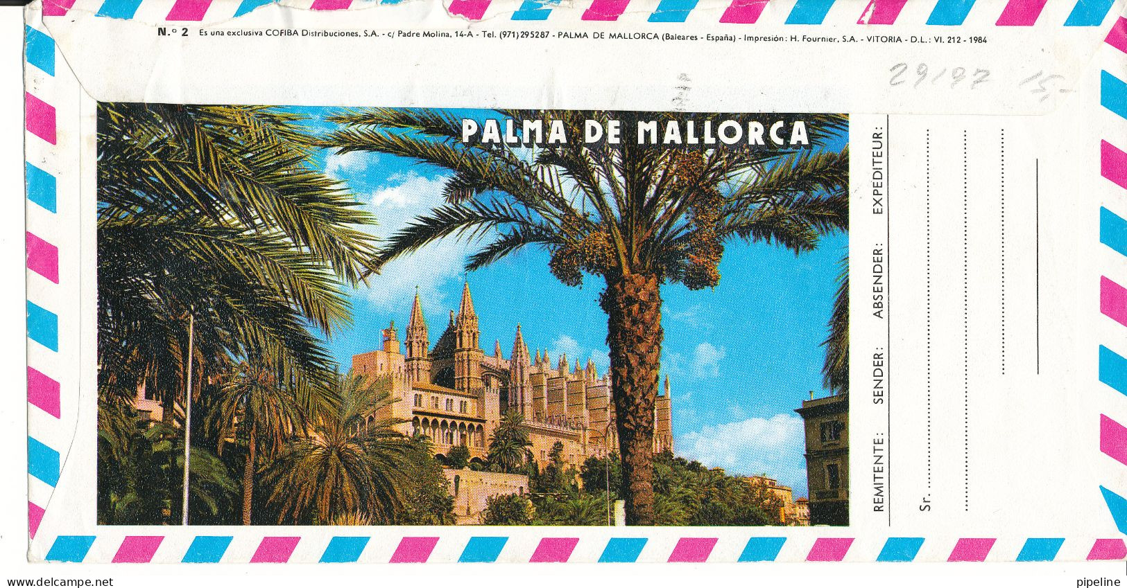 Spain Underpaid Air Mail Cover Sent To Denmark Palma De Mallorca 3-9-1985 With A Lot Of Stamps - Cartas & Documentos