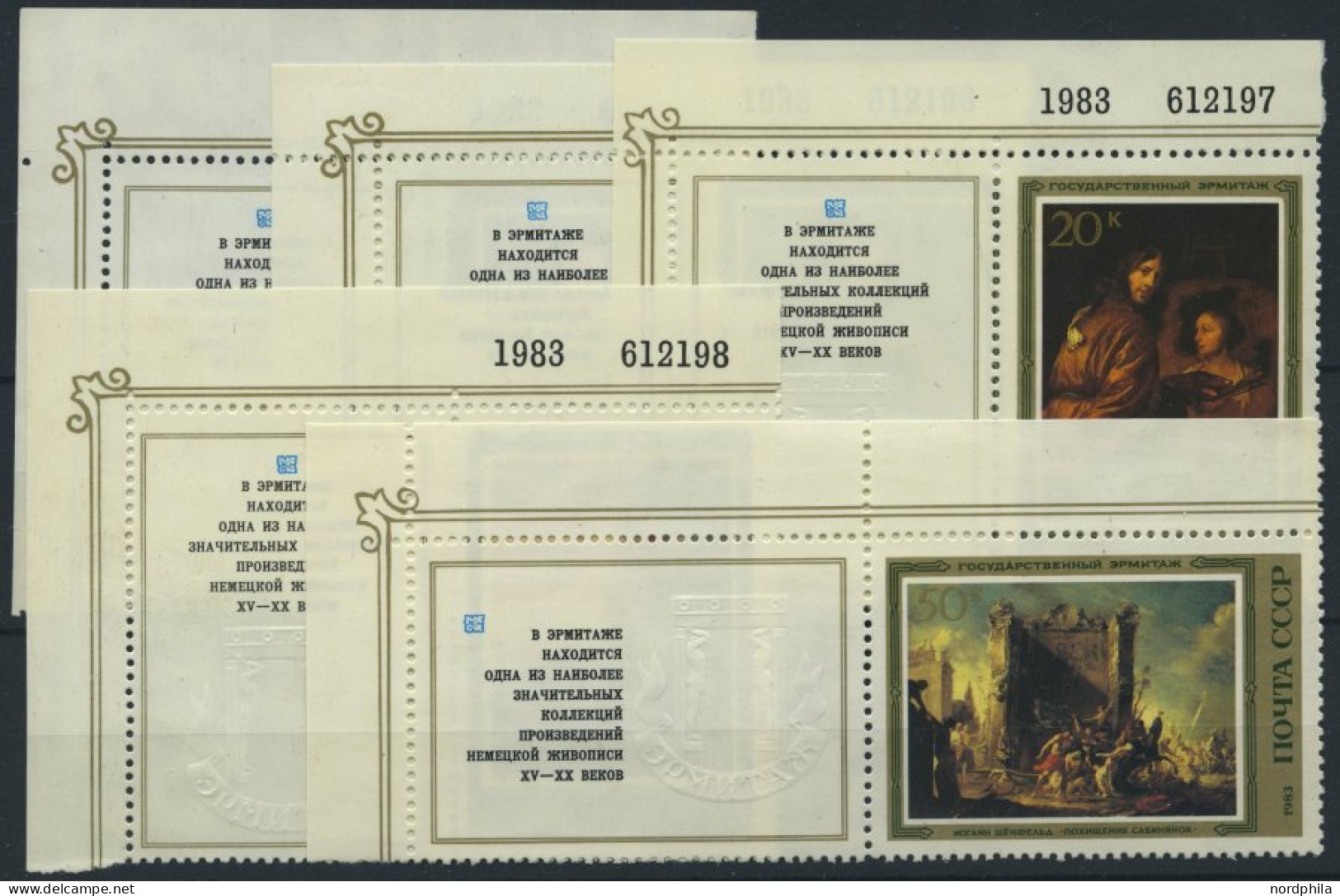 SOWJETUNION 5329-33Zf **, 1983, Gemälde Deutscher Künstler Mit Links Anhängenden Zierfeldern, Prachtsatz, Mi. 30.- - Used Stamps