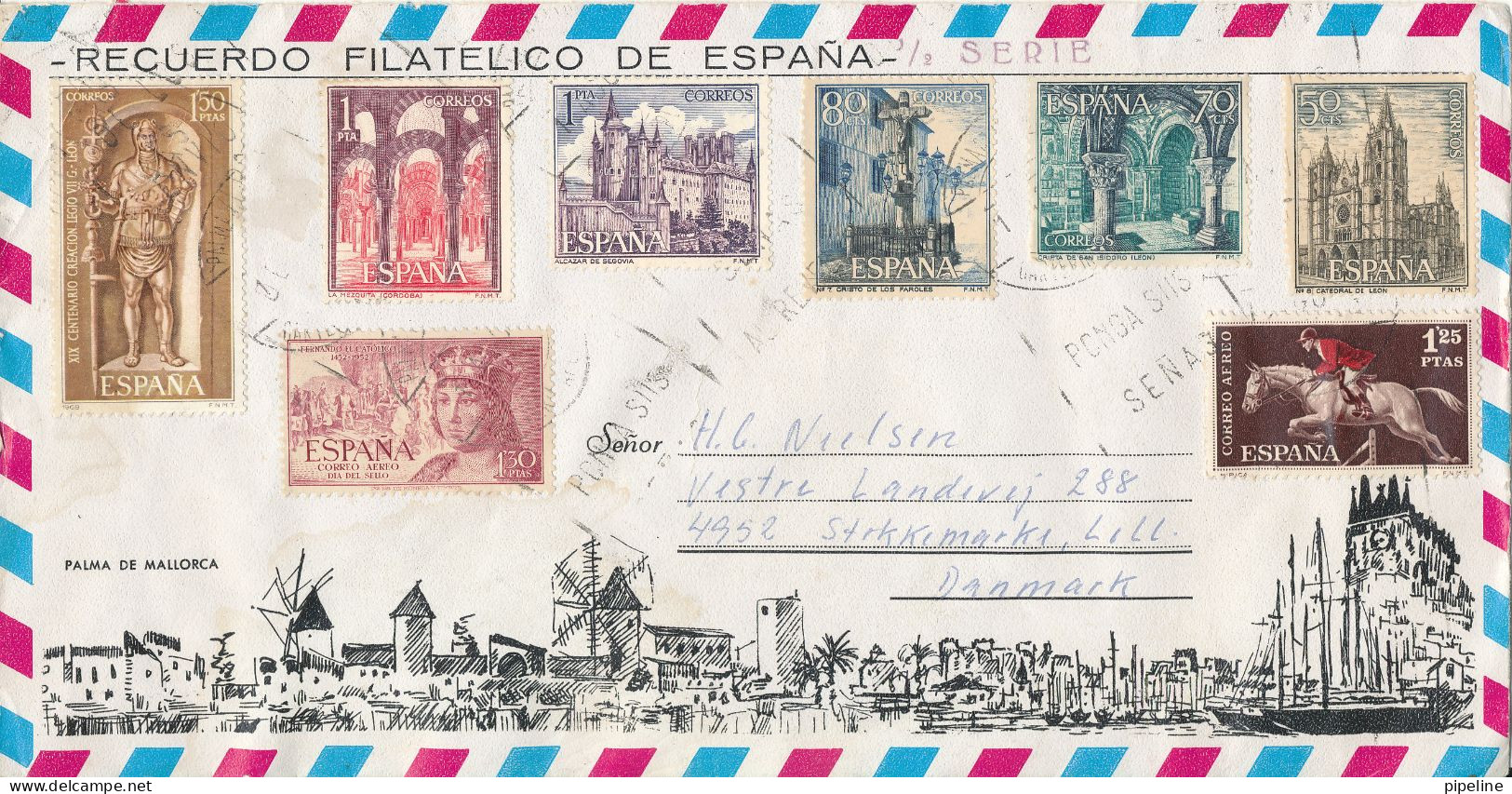 Spain Air Mail Cover Sent To Denmark Palma De Mallorca With A Lot Of Stamps - Brieven En Documenten