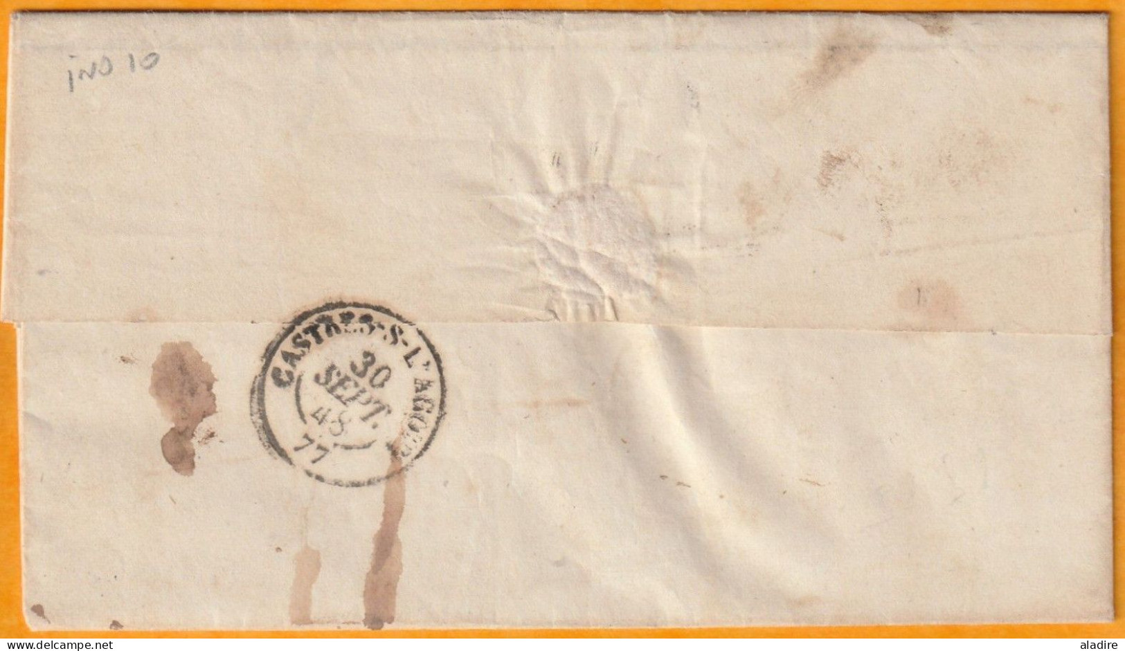 1848 - Cursive 77 LAUTREC, Tarn Sur LAC De La Jolinée (boîte Rurale A) Vers Castres - Taxe Locale 1 - 1801-1848: Vorläufer XIX