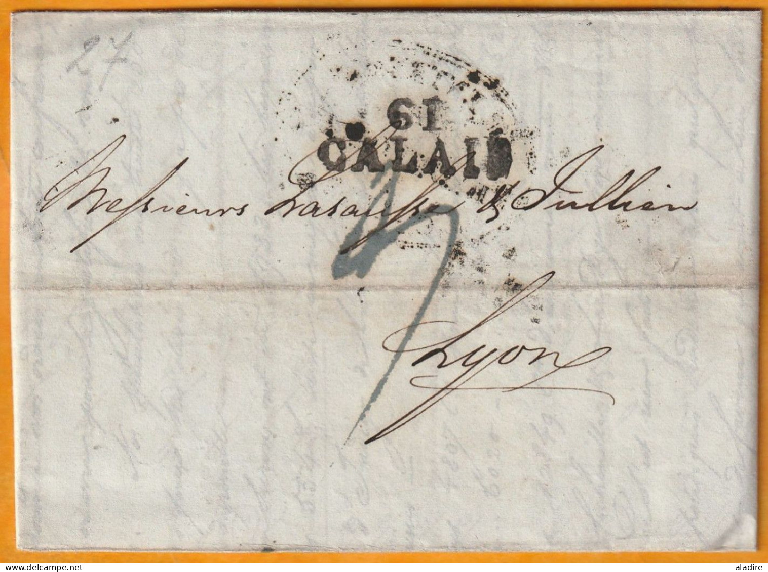 1827 - KGIV - Longue Lettre Avec Correspondance En Français De LONDON Londres Vers LYON - Par Entremise ACHEMINEE  DEVOT - Postmark Collection