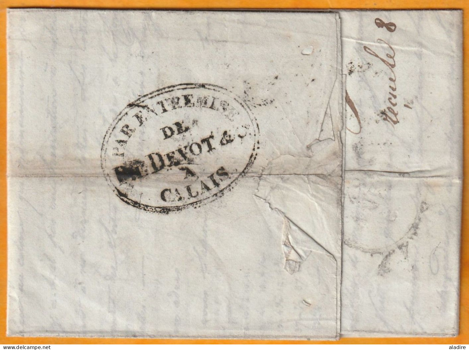 1827 - KGIV - Longue Lettre Avec Correspondance En Français De LONDON Londres Vers LYON - Par Entremise ACHEMINEE  DEVOT - Postmark Collection