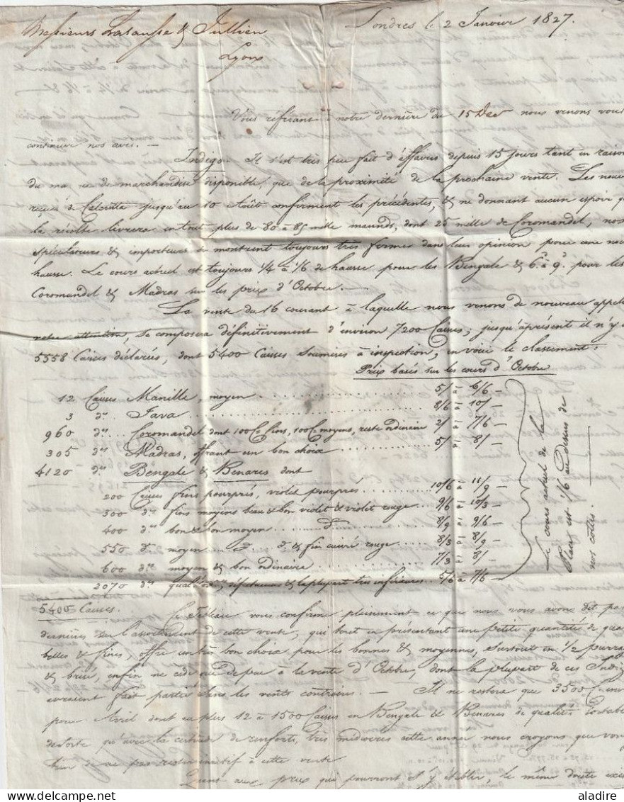 1827 - KGIV - Longue Lettre Avec Correspondance En Français De LONDON Londres Vers LYON - Par Entremise ACHEMINEE  DEVOT - Marcophilie