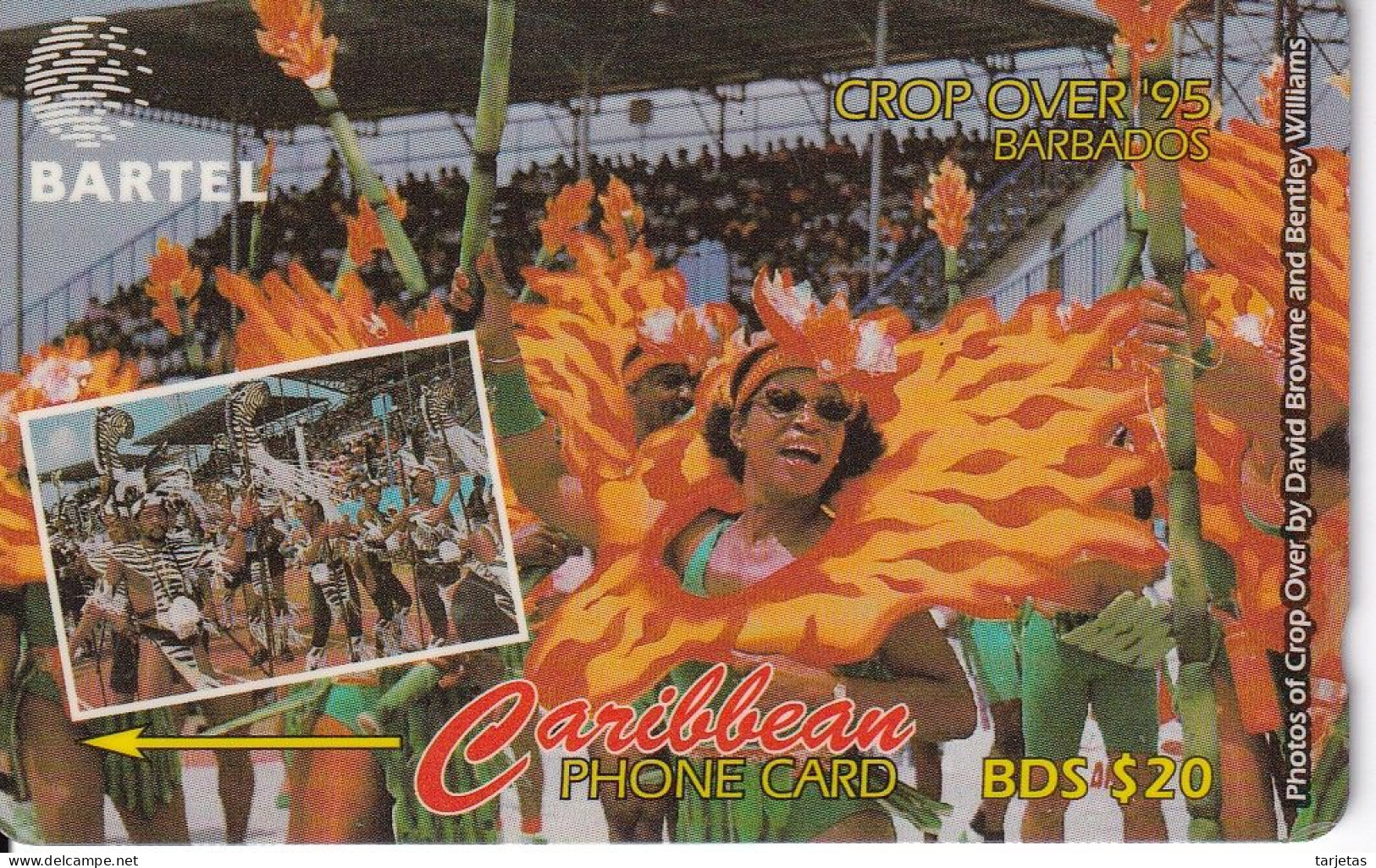 TARJETA DE BARBADOS DE CROP OVER 95 ( 236CBOB) CARNAVAL (pequeña Marca Doblez) - Barbados (Barbuda)